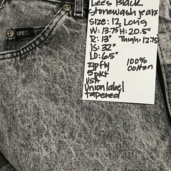 Vintage 80s Lee Black Stonewashed Ultra High Rise Tapered Mom Jeans Union Label - Picture 9 of 9